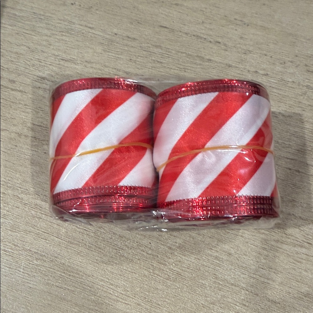Hanaive 2 Rolls Wired Ribbon Satin Stripes Edge Wrapping 2” x 10 Yd,Red White